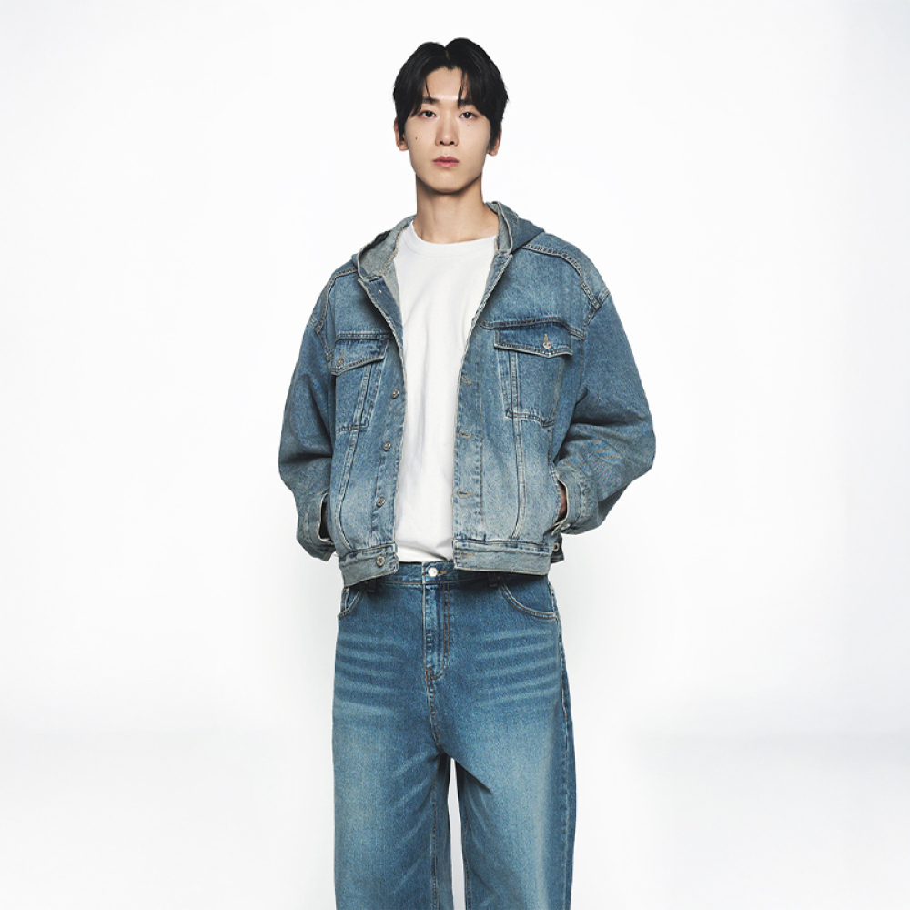 OVERSIZE DENIM HOODIE TRACKER JACKET LIGHT GRAY AU$429.00