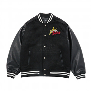 PIXEL BEAR ARTWORK VARSITY JACKET BLACK