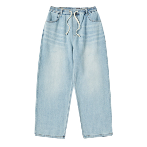 DESTROYED DENIM BANDING PANTS LIGHT BLUE