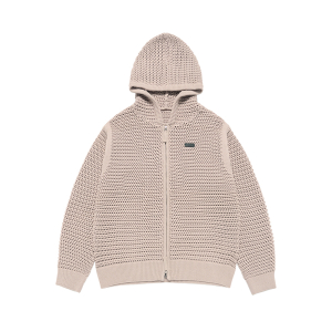 SOLID KNIT HOODIE ZIP UP LIGHT BEIGE