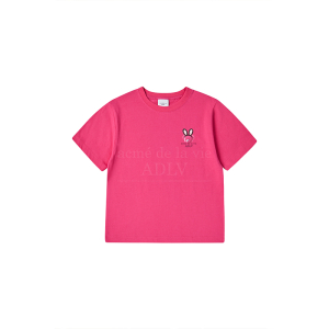 KIDS RABBIT BEAR DOLL LOGO SHORT SLEEVE T-SHIRT-DEEP PINK