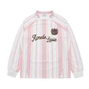 STRIPE FOOTBALL JERSEY LONG SLEEVE T-SHIRT LIGHT PINK