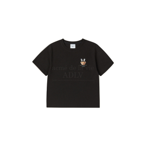 KIDS RABBIT BEAR DOLL LOGO SHORT SLEEVE T-SHIRT-BLACK