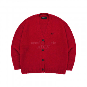 LETTERING LOGO MOHAIR CADIGAN RED