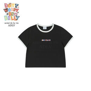 acmé de la vie X BELLYGOM BELLY COLLAGE LOGO CROP SHORT SLEEVE T-SHIRT BLACK