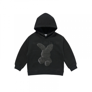 KIDS FUZZY RABBIT HOODIE BLACK