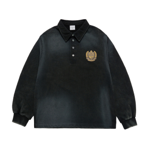 WASHING EMBO RUGBY SWEATSHIRT BLACK