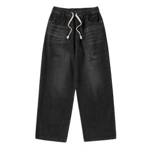 DESTROYED DENIM BANDING PANTS BLACK