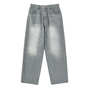 DENIM SET UP WIDE PANTS GRAY