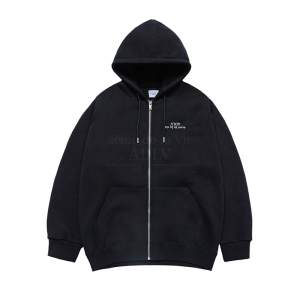 UPSIDE DOWN LOGO NAPPING ZURRY HOODIE ZIP UP BLACK