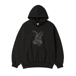 LETTERING RABBIT HOODIE BLACK