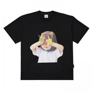 ADLV BABY FACE SHORT SLEEVE T-SHIRT BLACK COLORFUL HANDS