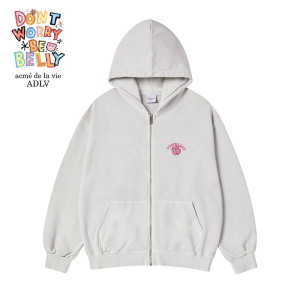 acmé de la vie X BELLYGOM CLOVER BELLY PIGMENT HOODIE ZIP UP LIGHT GREY