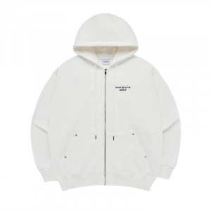 BASIC LOGO NEEDLEWORK HOODIE ZIP UP CREAM