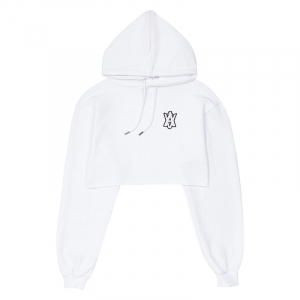 A LOGO EMBLEM PATCH CROP HOODIE WHITE FOR WOMEN