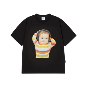 BABY FACE STRIPE HEADSET SLEEVE T-SHIRT BLACK