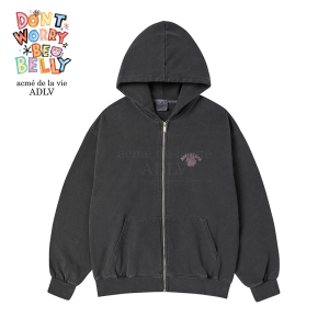 acmé de la vie X BELLYGOM CLOVER BELLY PIGMENT HOODIE ZIP UP CHARCOAL