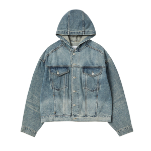 OVERSIZE DENIM HOODIE TRACKER JACKET LIGHT GRAY