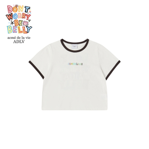 acmé de la vie X BELLYGOM BELLY COLLAGE LOGO CROP SHORT SLEEVE T-SHIRT CREAM